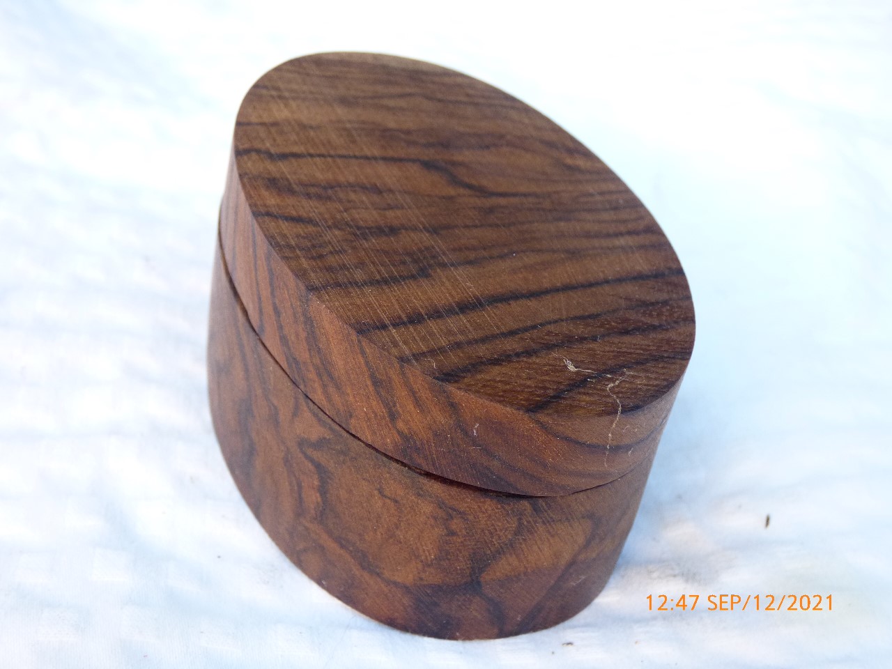 English walnut carved oval box